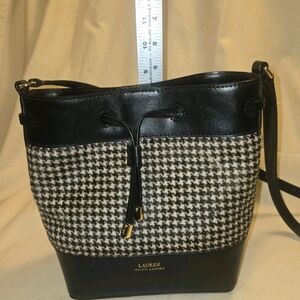 Lauren Ralph Lauren Black and White Houndstooth Bucket Bag
